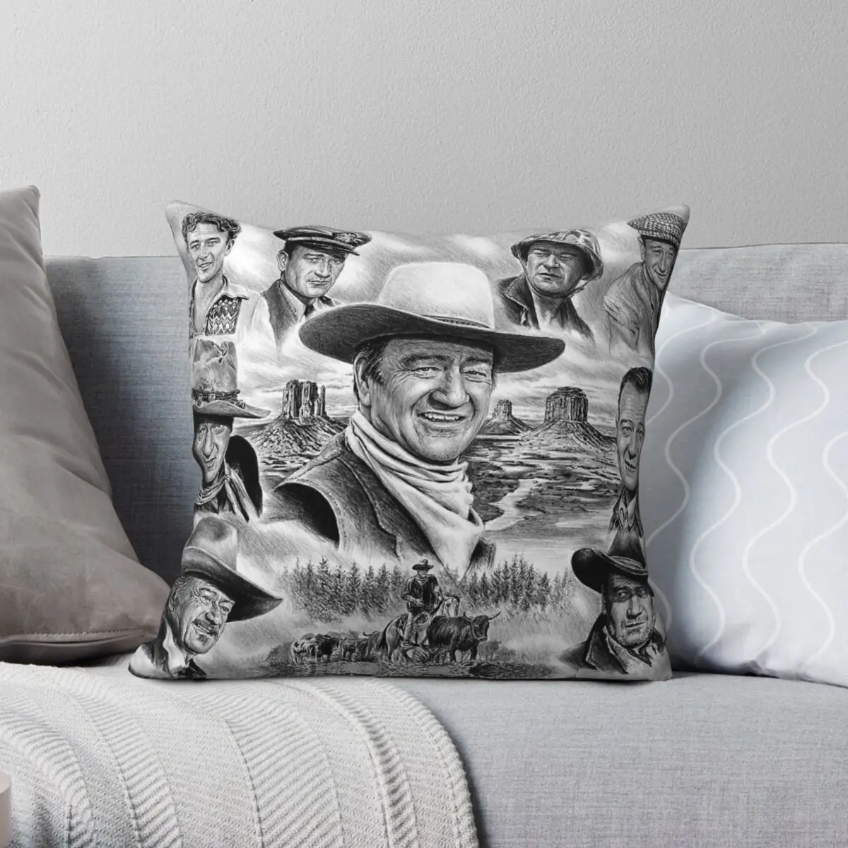 

John Wayne The Duke Collage Square Pillowcase Polyester Linen Velvet Pattern Zip Decor Throw Pillow Case Bed Cushion Cover 18"