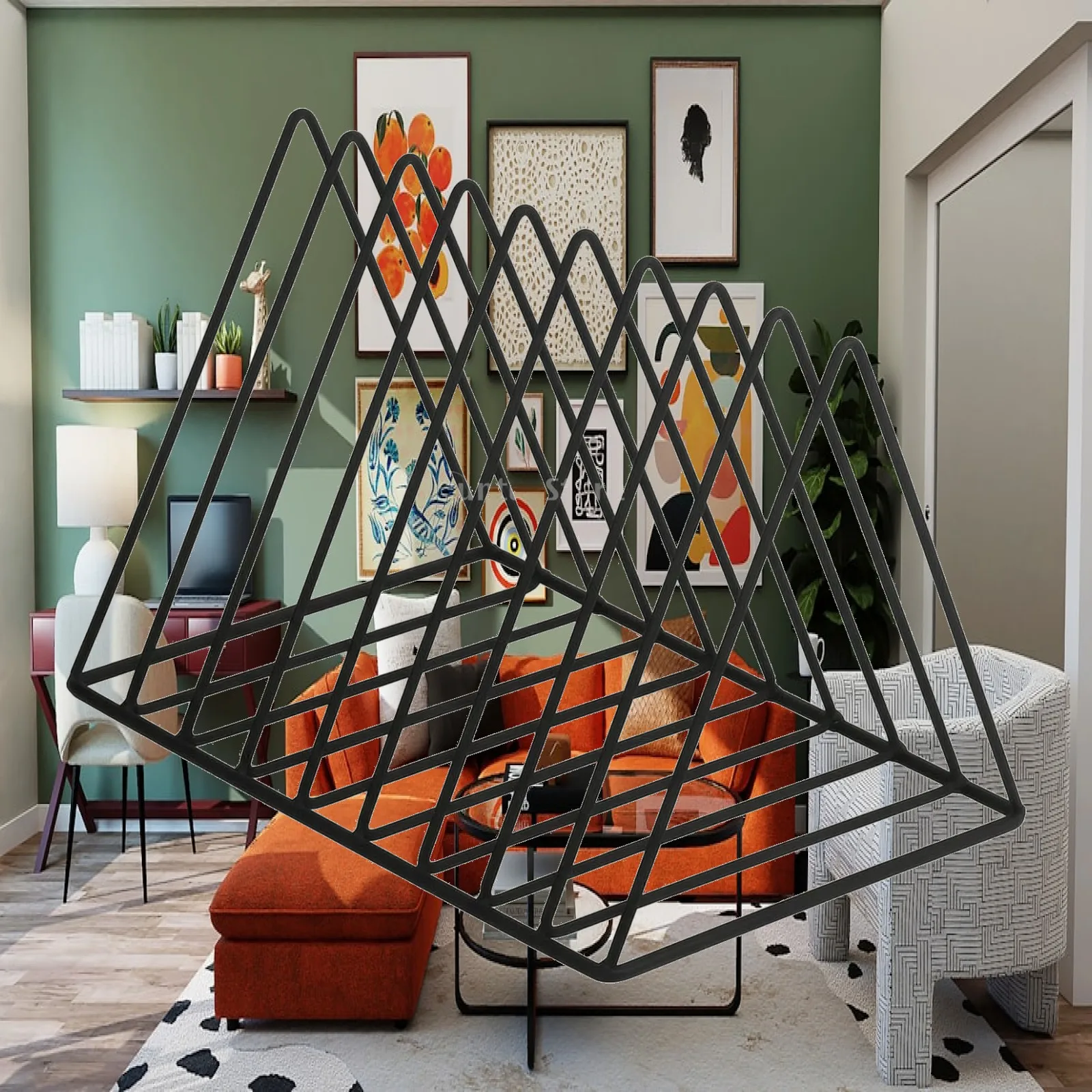 Iron Wire Desktop Organizer Stable Triangular Wire Display Rack Vinyl Album Holder Modern for Home Office, Media Corner