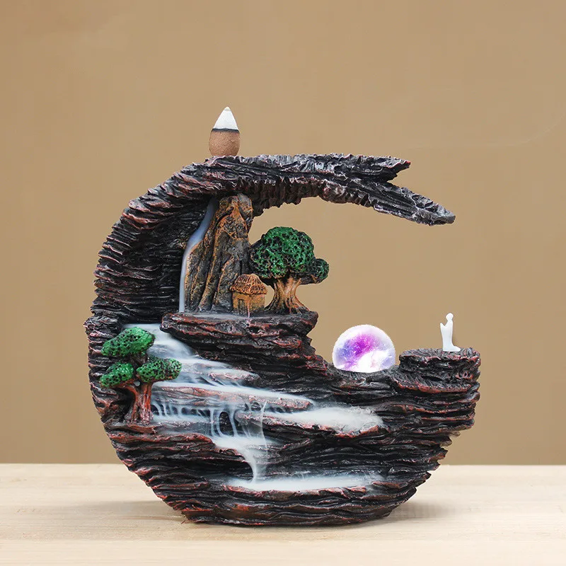 Moonshape Mountain Incense Waterfall Home Decor Room Office Ornament