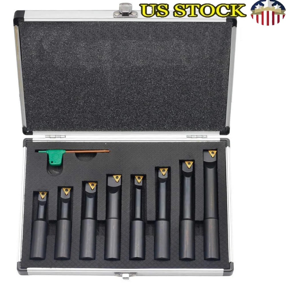 Indexable Boring Bars ชุด 3/4 "Shank 8 ชิ้น 90 องศาก้านคาร์ไบด์แทรก 4 TCMT21.51High-คุณภาพเหล็กบาร์