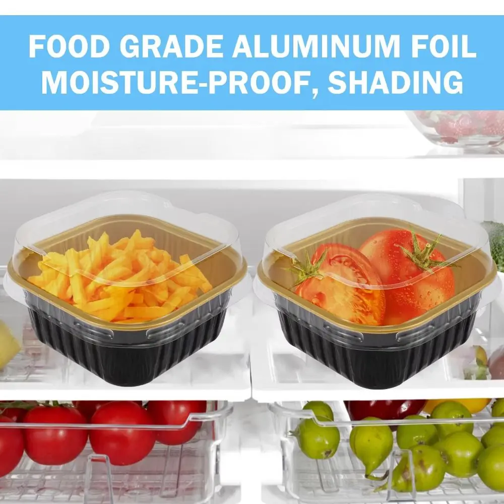 

with Transparent Lids Black Gold Cake Cups Oil-proof Aluminum Foil Dessert Packaging Boxes Reusable Disposable for 100pcs