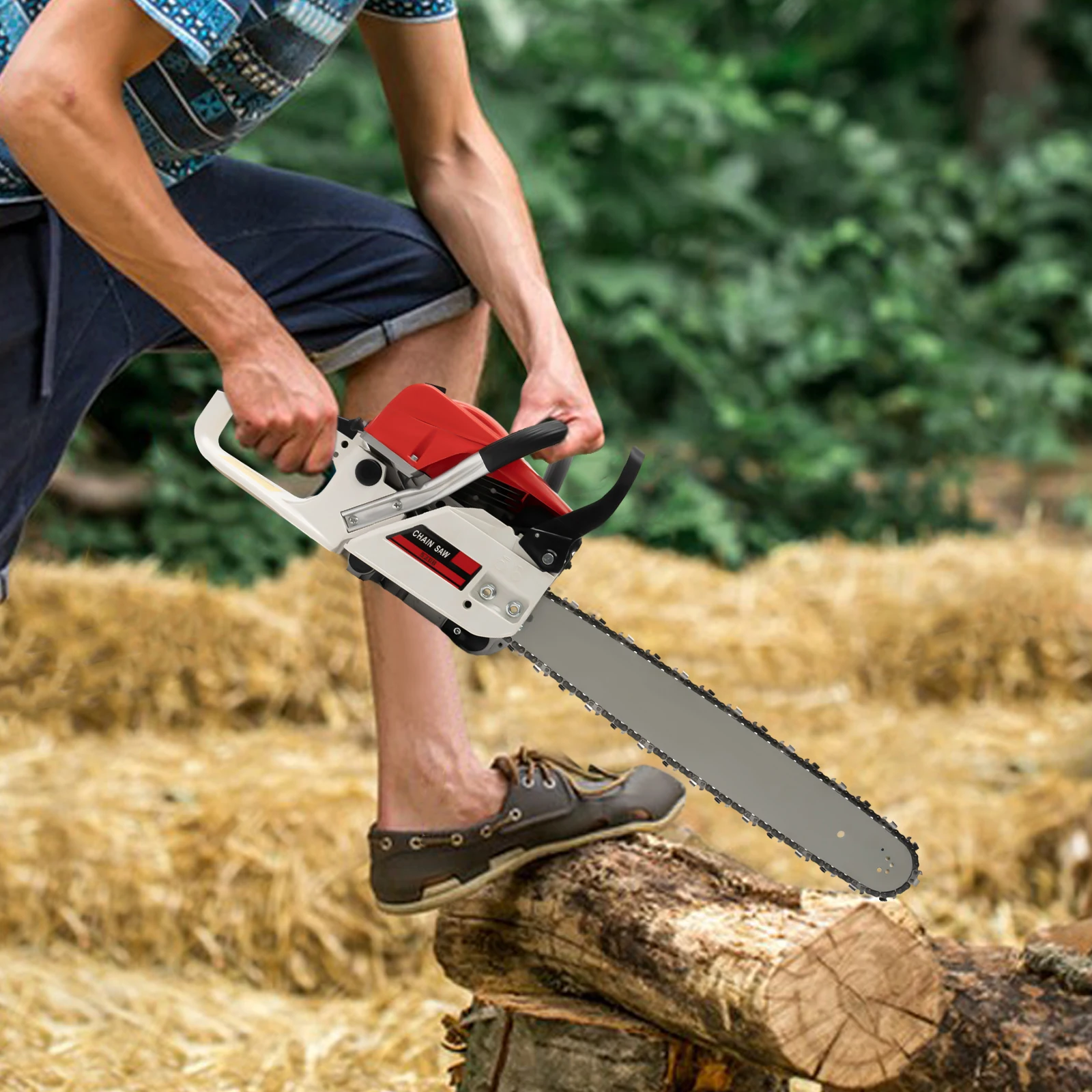 Бензиновая бензопила 2 кВт, 20-дюймовая 2-тактная ручная аккумуляторная бензиновая цепная пила 52 куб.см, высококачественный станок для резки садовой лесной древесины