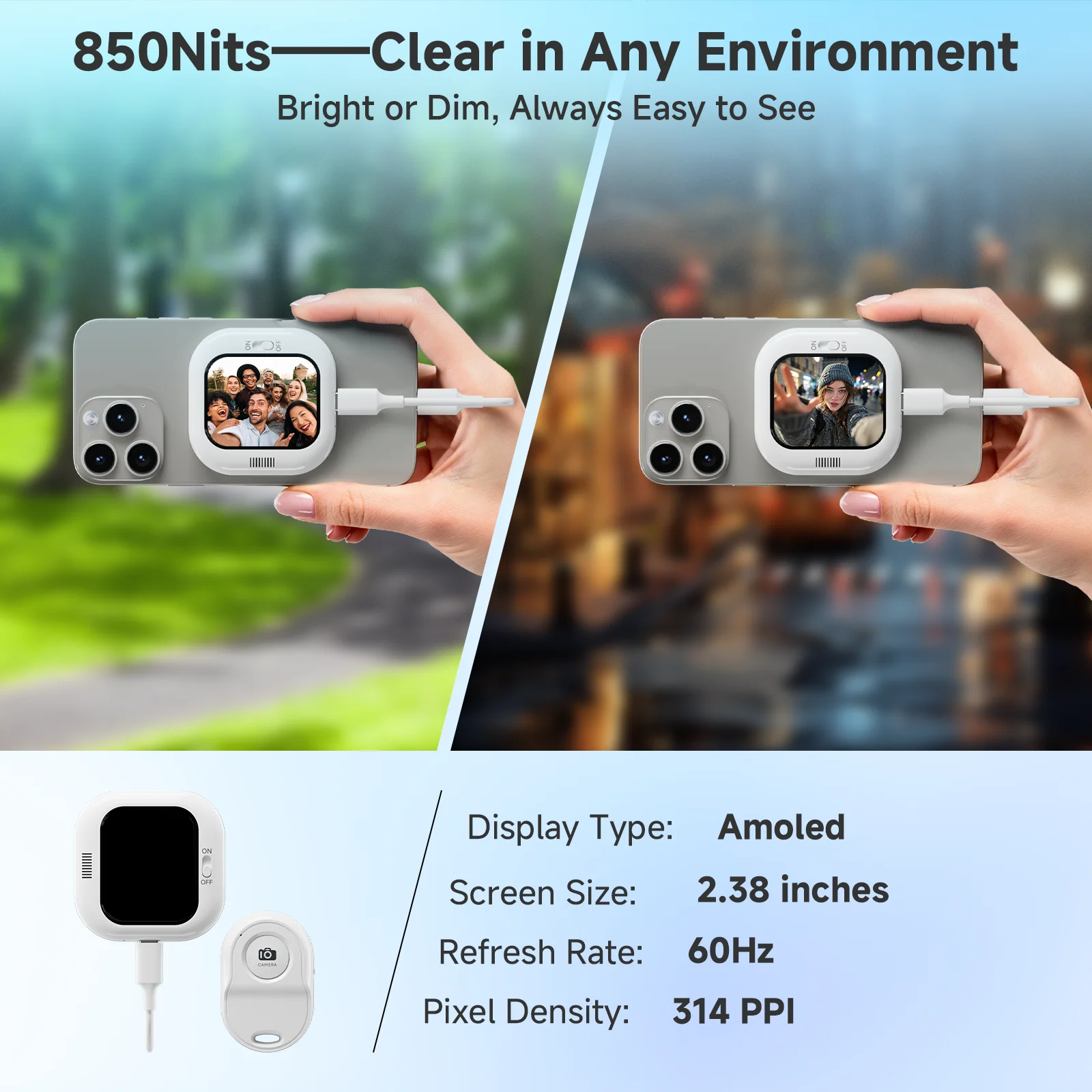 Mini Phone Vlog Selfie Display Screen, Compatible with iPhone Camera Display, Used for Rear Camera Selfies/Logs/Live Streams