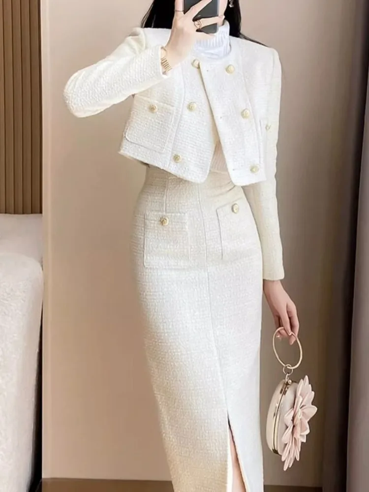

Autumn Winter Casual Chic Women's Fashion Set High Waist Skirt And Top Two-Piece Suit Breathable Polyester Fiber Long Sleeve