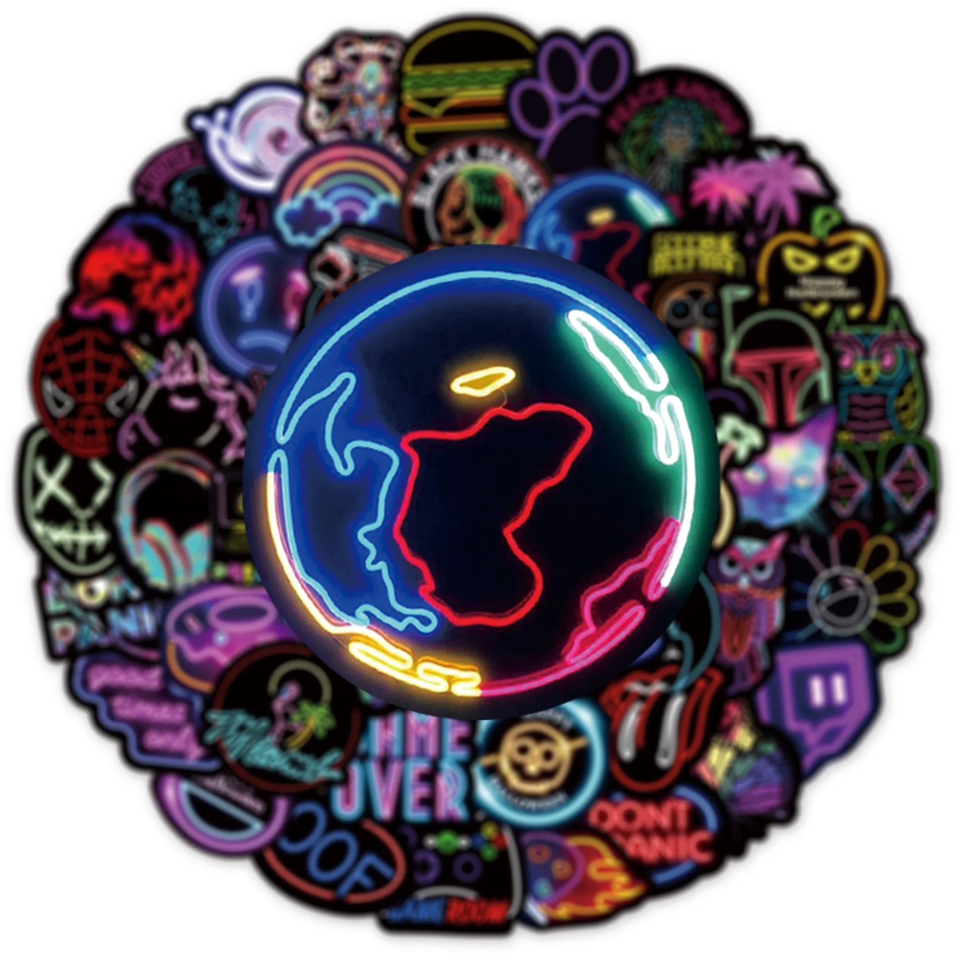 10/30/50/100Ps Cartoon Neon Light Stickers for Motorcycle Laptop Luggage Phone Cool Waterproof Decals Sticker Classic Kids Toy