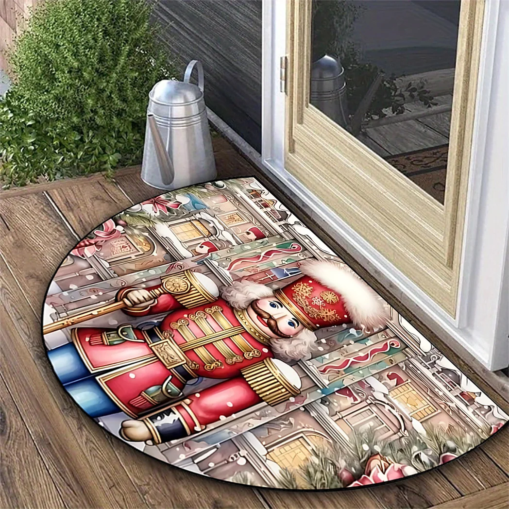 Vintage Nutcracker Town Street Christmas Printed Doormat for Front Porch Garden Terrace Outdoor Seasonal Floor Washable mat