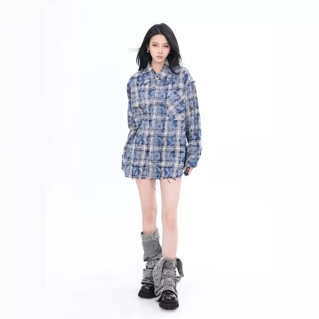 Shirts Women Baggy New American Style Brushed Retro Casual Couples Autumn Plaid Long Sleeve Tops Hipster Prevalent All-match