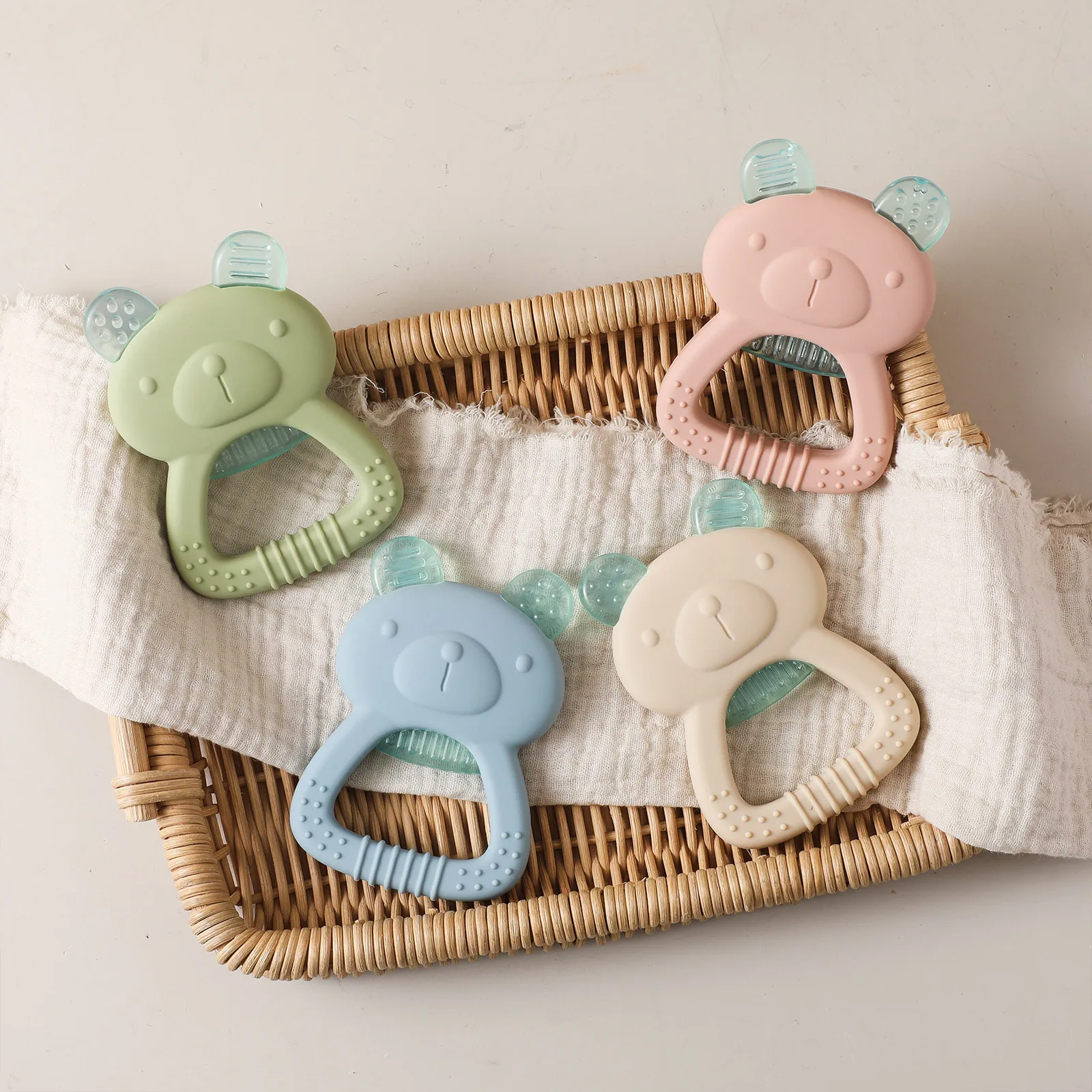Baby Teething Toy, BPA-Free Food-Grade Silicone Teether & Ring for 0-12 Months, Cartoon Bear Carousel Sensory Gift