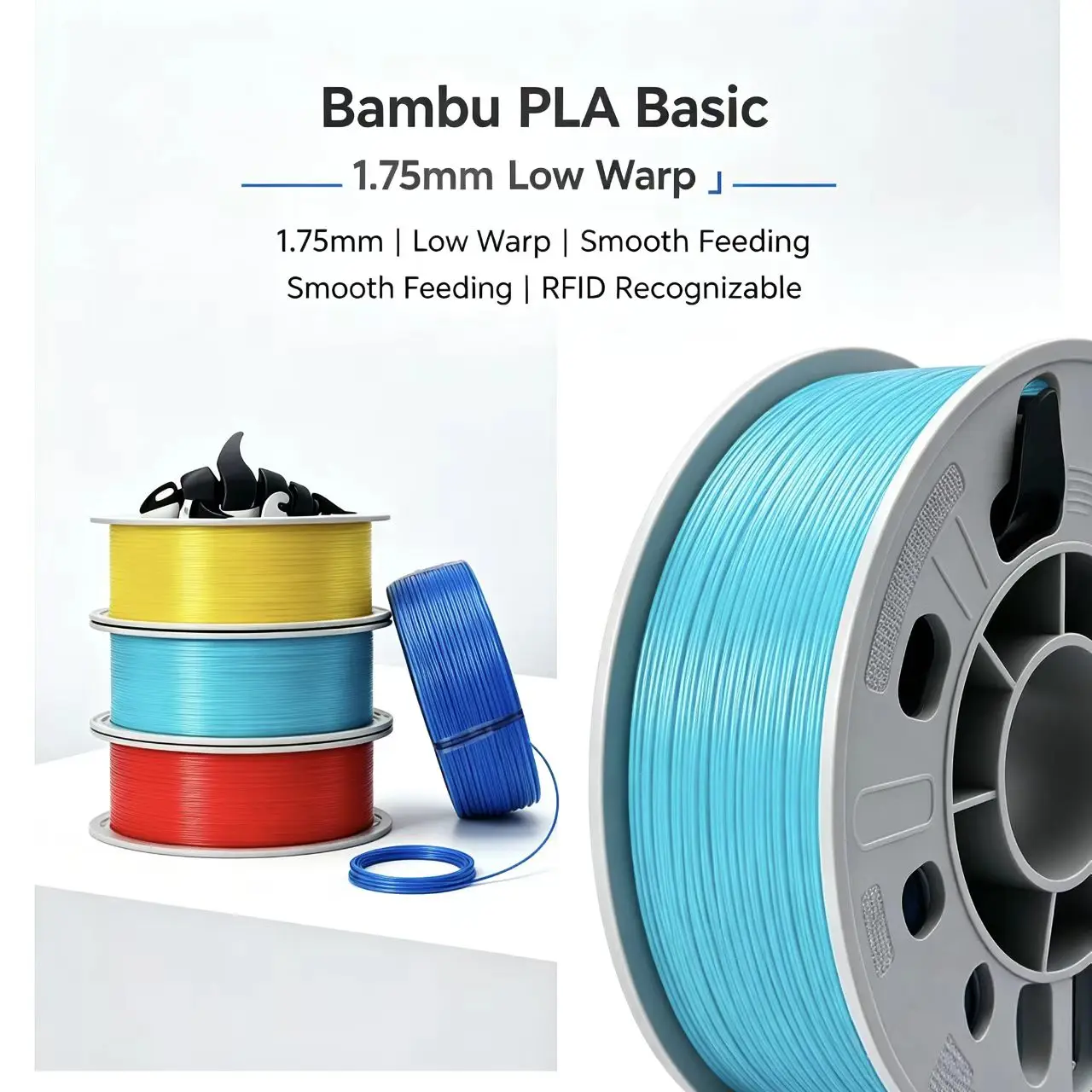 1.75mm PLA Basic 3D Printing Filament RFID Recognizable For Bambu Lab X1 P1 H2 Series 1KG Spool Low-Warp Easy Print