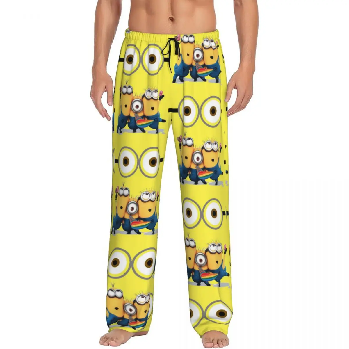 Pantalones de pijama M-Minions personalizados para hombre, ropa de dormir bonita de dibujos animados, pantalones para dormir elásticos con bolsillos