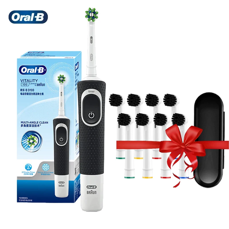 Oral B Electric Toothbrush D100 Vitality 2D Rechargeable Tooth Brush Cross Cleaning ActionWith Bamboo Charcoal Brush Heads