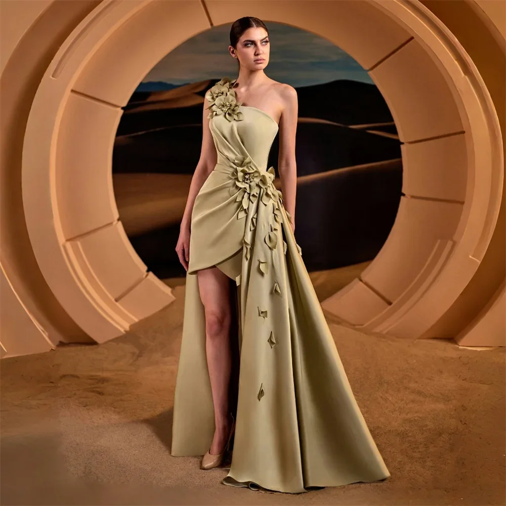 

Customized Prom Gown Saudi Arabia Dearin Asymmetrical Column Hi-Lo Length Skirts Applique Bespoke Occasion Dresses Formal Evenin