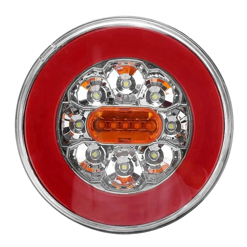 4X Round LED 4 In 1 Truck Tail Light 12-24V Dynamic Tail Turn Signal Reverse Rear Brake Stop Light For Trailer Lorry RV