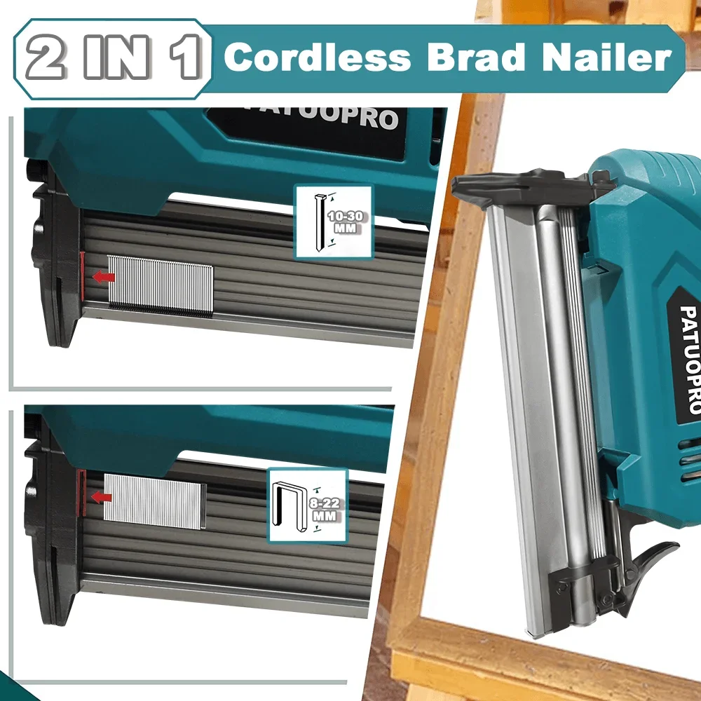 2 em 1 sem fio elétrica brad pistola de unhas móveis carpintaria grampeador ferramentas elétricas para trabalhar madeira para makita bateria (sem bateria)