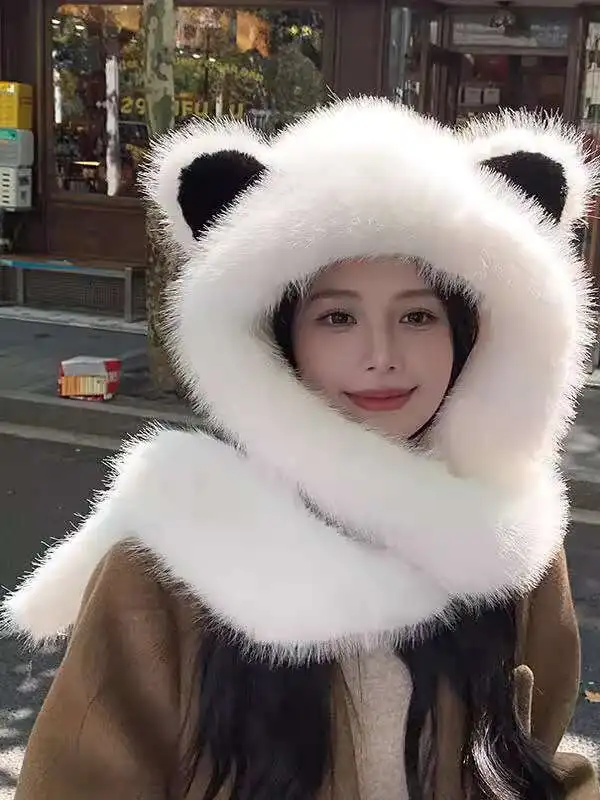 

Winter Warm Fox Fur Wind Snow Hat Thickened Faux Fur Hat For Women Cute Ears Caps Ear Protection Ski Hat Fluffy Fur Bucket Hat