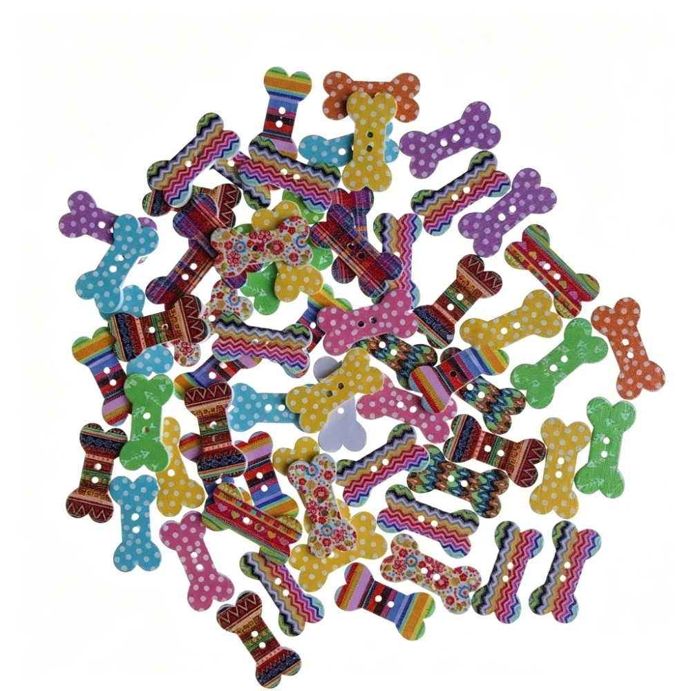 300PCS Wooden Bones Pet Decoration Cartoon Painted Wooden Buttons for Clothing Sewing Supplies Children's Garment DIY Crafts