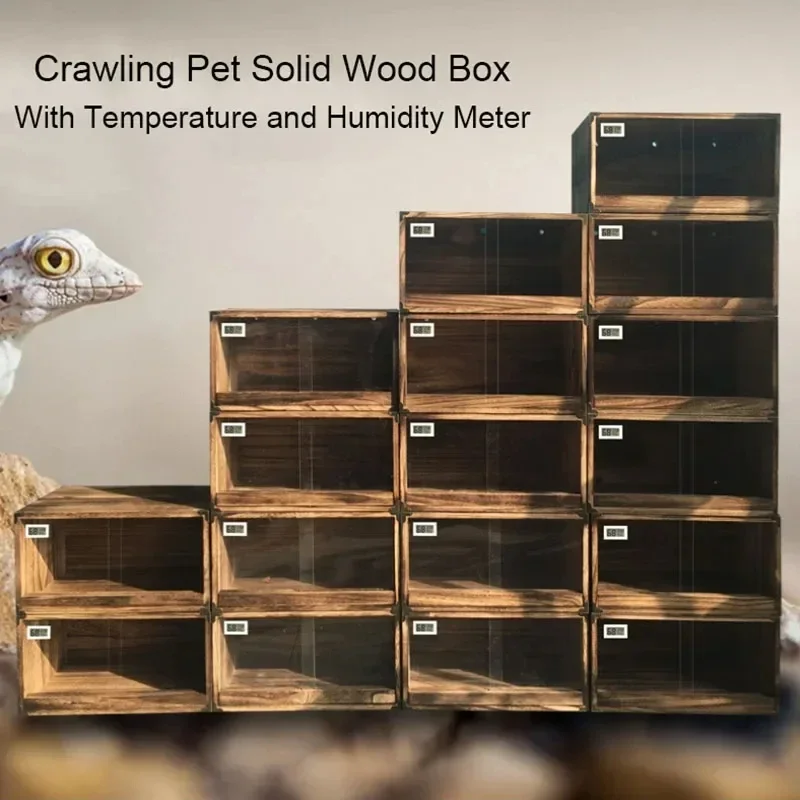 Natural Paulownia Breeding Boxes Feeding Box with Thermometer Reptiles Terrariums for Insect Spider Lizard Scorpion Habitat