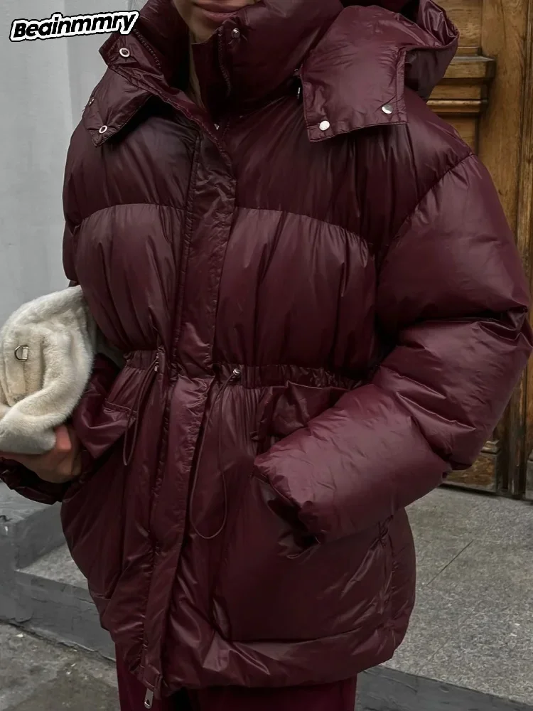 Veste à capuche en coton à manches longues pour femme, grande veste à lacets, revers décontracté, poche zippée, manteau optique, monochromatique,