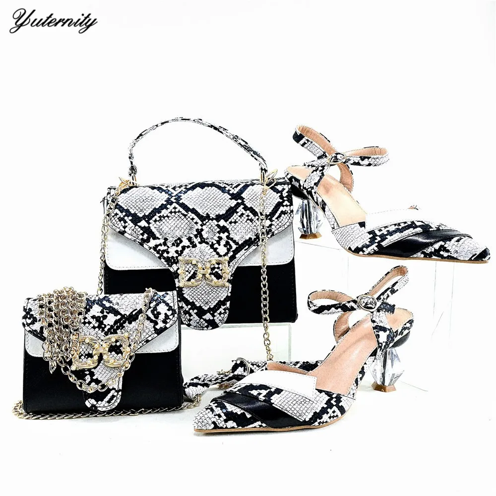 Summer Fashion PU Leather Woman Shoes And Bag To Matching Set African Style High Heels Shoes And Purse For Party On Stock