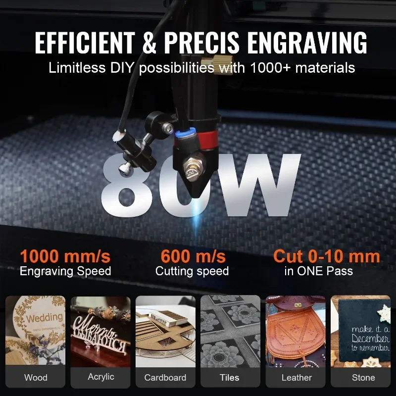 VEVOR Laser Engraving Machine Laser Engraver 80W CO2 500x700mm Laser Cutting Laser Engraving RUIDA