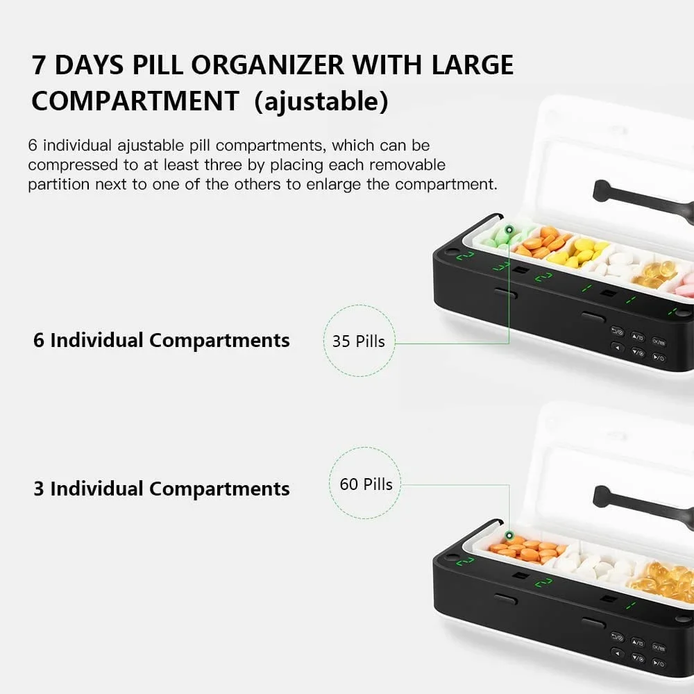 Pill Dispenser with Alarm Daily Medicine Pill Organizer with up to 7 Alarms A Day Smart Pill Box Christmas Gift Pill Reminder