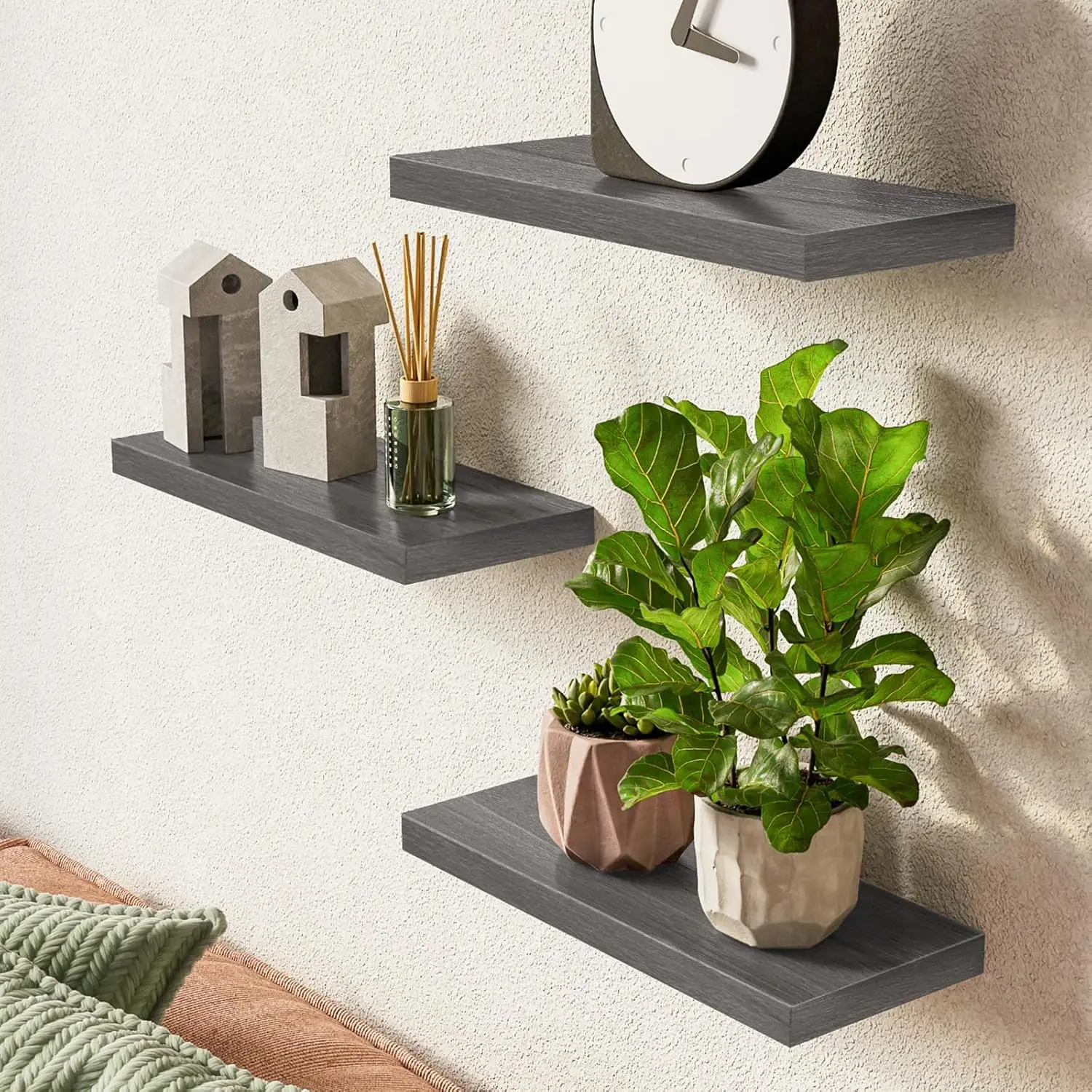 Floating Shelves, Wall Mounted Rustic Wood Shelves for Bathroom, Bedroom, Living Room, Kitchen,Small Hanging Shelf for Books