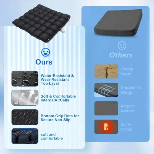 

Portable Inflatable Seat Cushion With 36 Air Cells For Long-Haul Travel, Car, Wheelchair And Office Use – Water-Resistant &