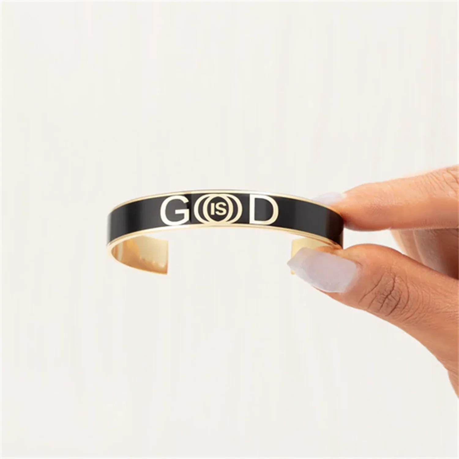 

Personalise GOD IS GOOD BANGLE 8mm Black Enamel Open Bracelet Stainless Steel Custom Letters Bangle Jewelry Women Gifts For Men