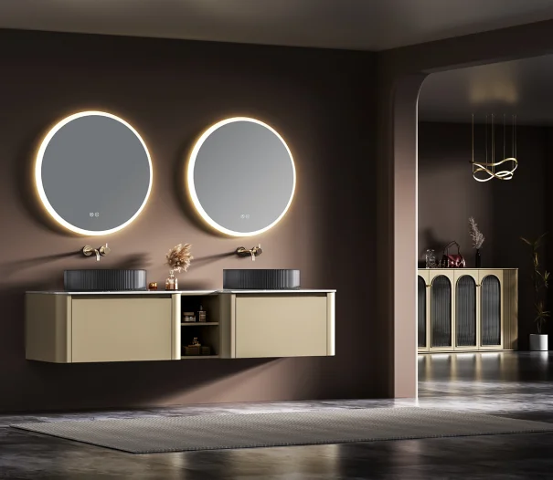 

#@Modern Stainless Steel Bathroom Vanity Cabinet with LED Mirror Waterproof Glass Basin Wall-Mounted Vanity Storage