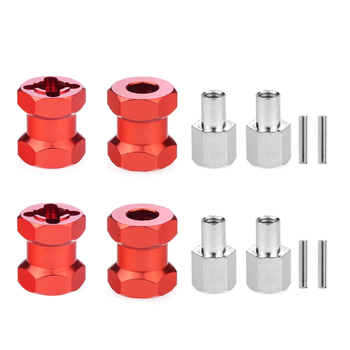 BAAU 24X RC Car Metal 12mm Wheel Hex Hub 15mm Extension Coupler for AXIAL SCX10 D90 CC01 1/10 RC Crawler-Red