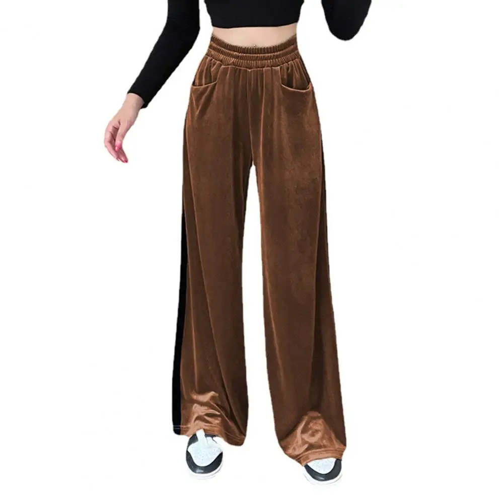 

Women Autumn Winter Casual Long Pants High Elastic Waist Pockets Solid Color Wide Leg Draped Trousers Pants Loose