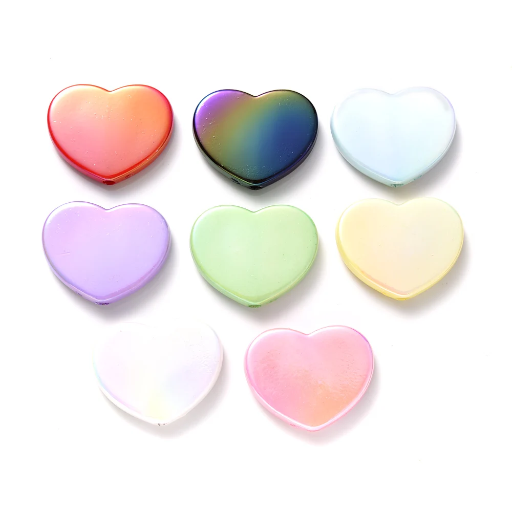 10Pcs Acrylic Love Heart Beads Ab Color Flat Heart Focal Beads for Diy Pens Diy Phone Chain Hairpin Keychain Bracelet Making