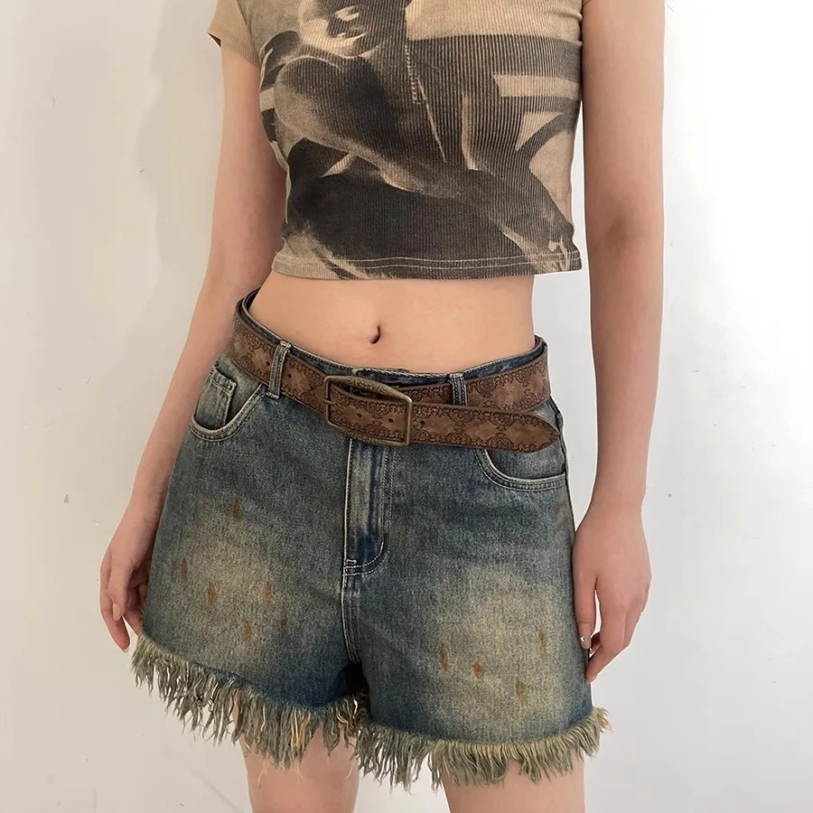 Cinturón retro americano para mujer, elegante, informal, estilo étnico, cinturón vaquero a juego, elegante, marrón