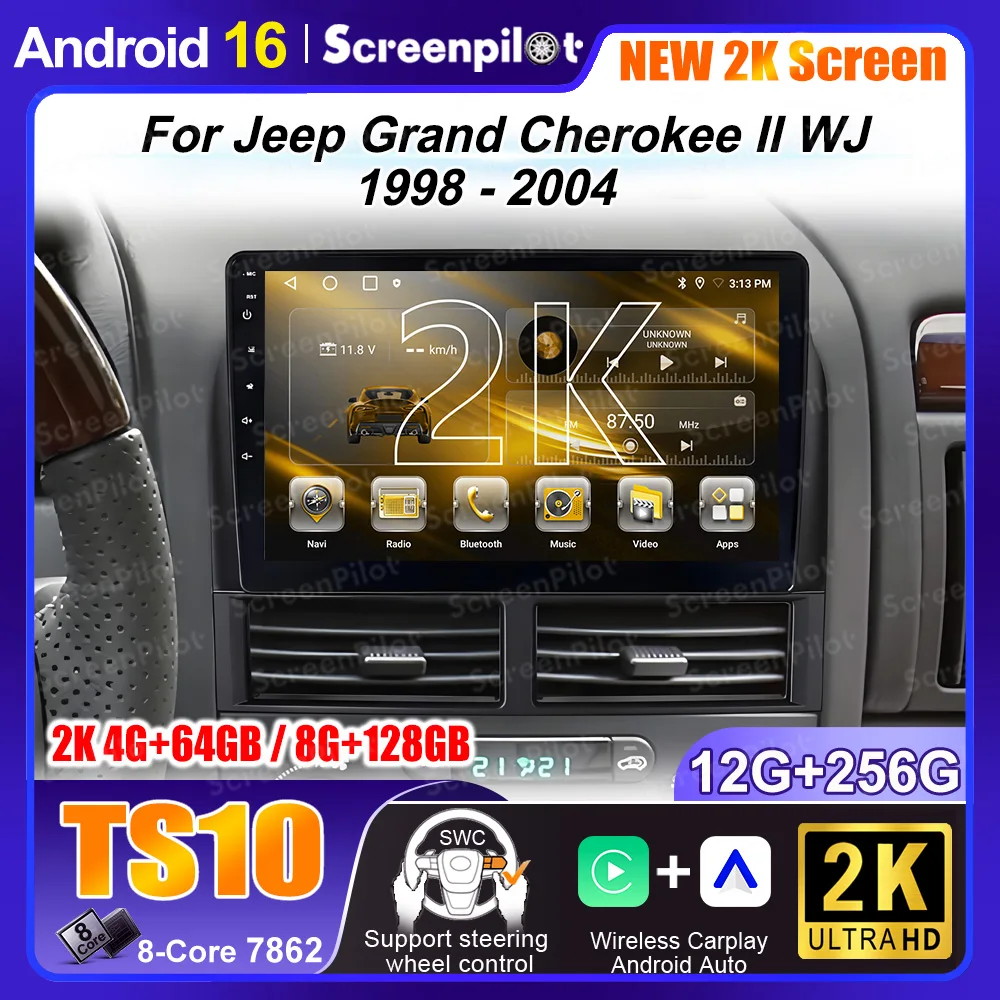 Android 16 do Jeep Grand Cherokee II WJ 1998 - 2004 Ekran Monitora TV Samochodowy GPS Odtwarzacz Wideo Radio Samochodowe Nawigacja Stereo Radio