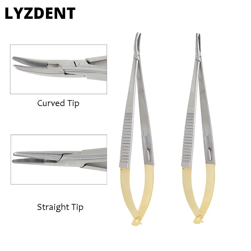 

LYZDENT Dental Orthodontic Implant Castroviejo Needle Holders TC Head Straight / Curved 14cm/16cm Surgical Dentistry Tool