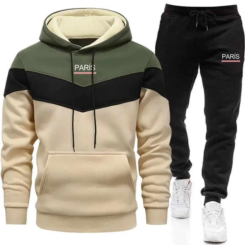 

Autumn Winter Mens Tracksuit Paris Printing Casual Sweatshirts Outdoors Sports Jogging Man Clothing Single Piece Hoodie Pants