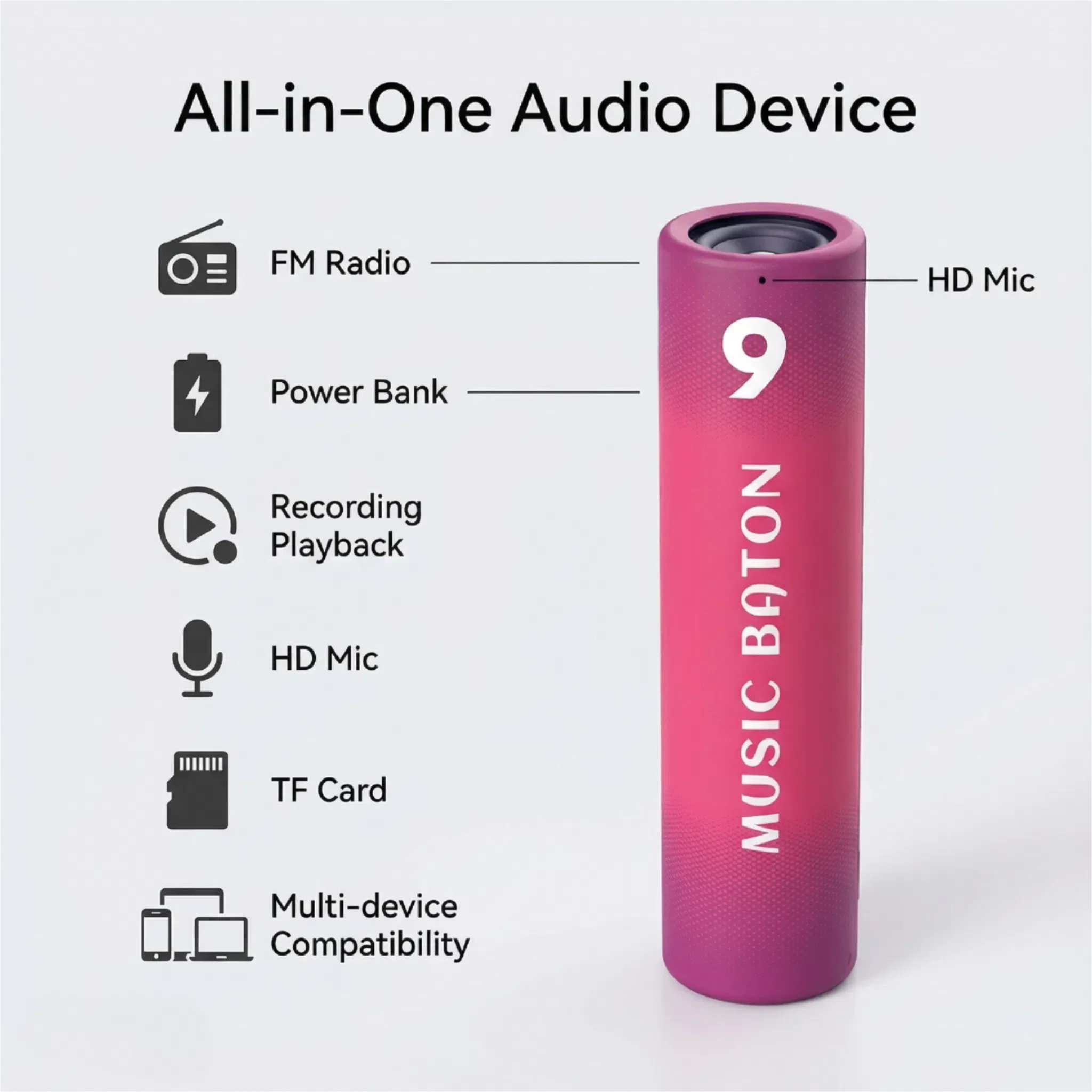 

Портативная Bluetooth 5.3 колонка для улицы с FM-радио и функцией Power Bank 2000 мАч для кемпинга, велоспорта, походов, путешествий. Хит продаж.