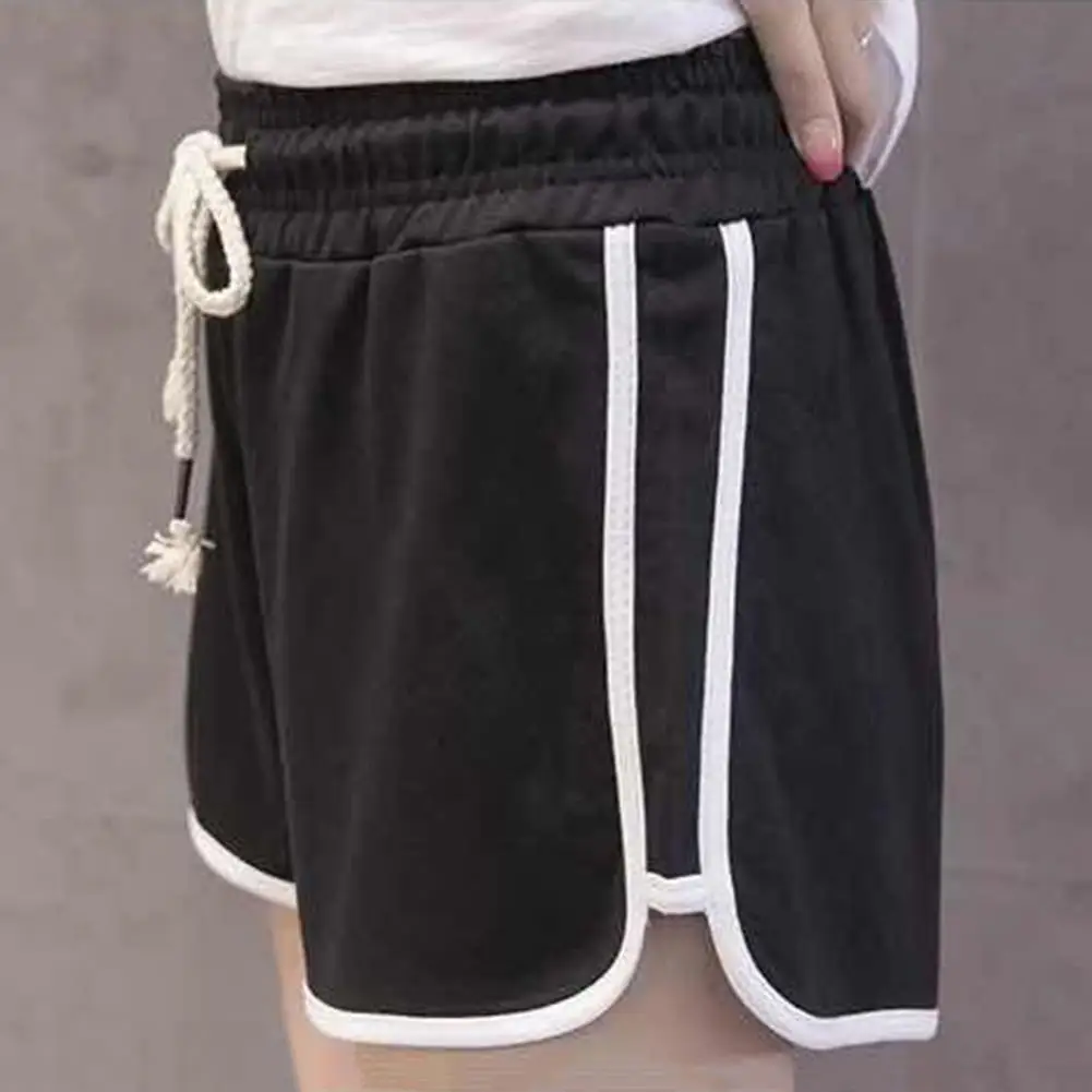 Three-quarter Pants Stylish Women's High Waist Drawstring Sport Shorts with Pockets Casual Color Block Wide Leg for Summer