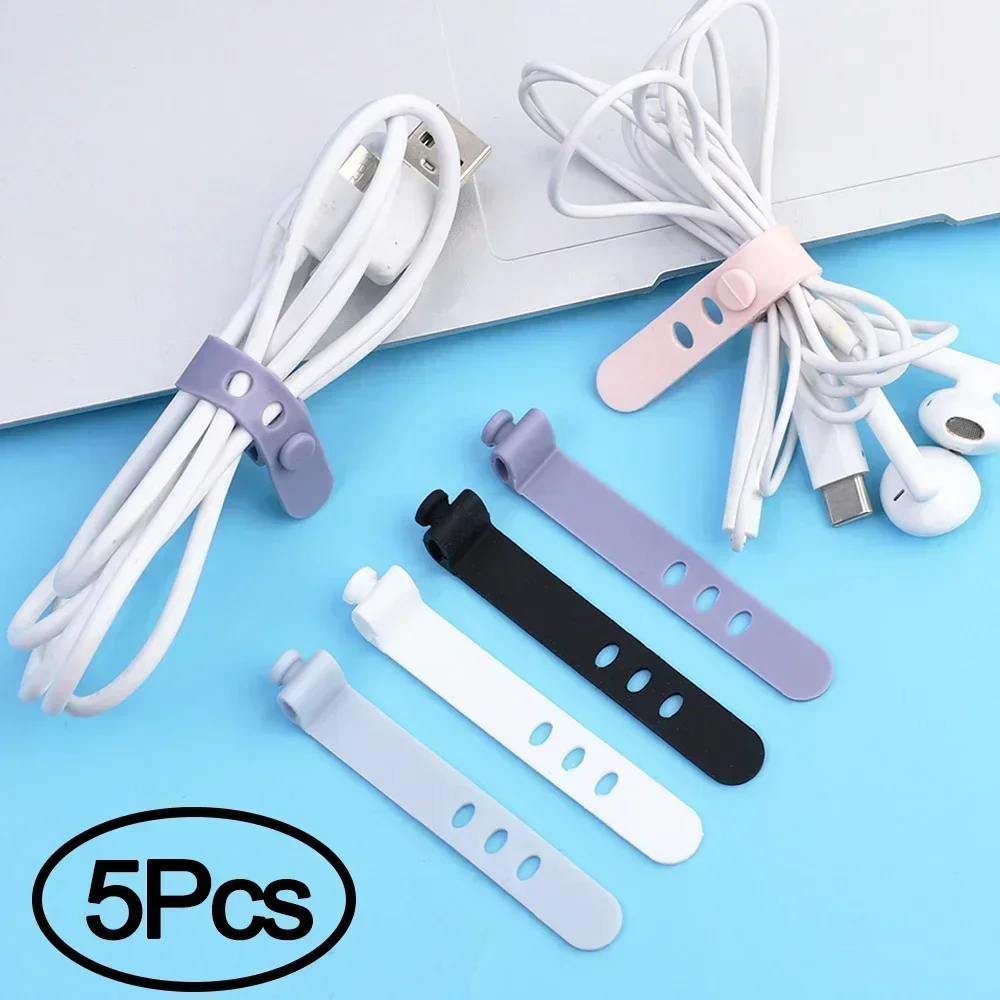 Silicone Data Cable Winders Portable Earphone Storage Buckle Date Cable Tie Headset Organizer Retention Strap Desktop Management