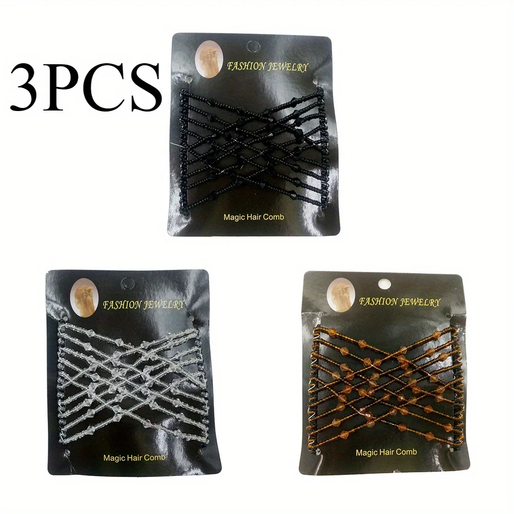 3pcs Multi-Purpose Hair Comb Hair Accessory Wire Hair Bun Maker Beaded Magic Hair Comb Styling Comb Set in Black, White,Coffee