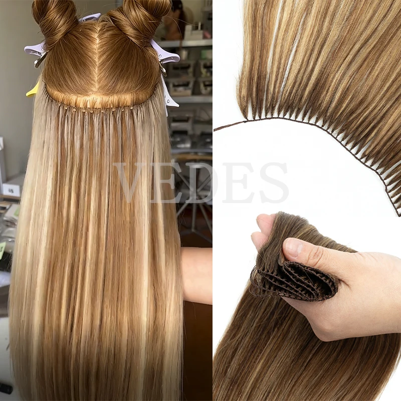 

Невидимые накладные пряди VEDES из натуральных волос, длинные прямые волосы для наращивания, натуральные пряди для пришивания с микрокольцами для женщин