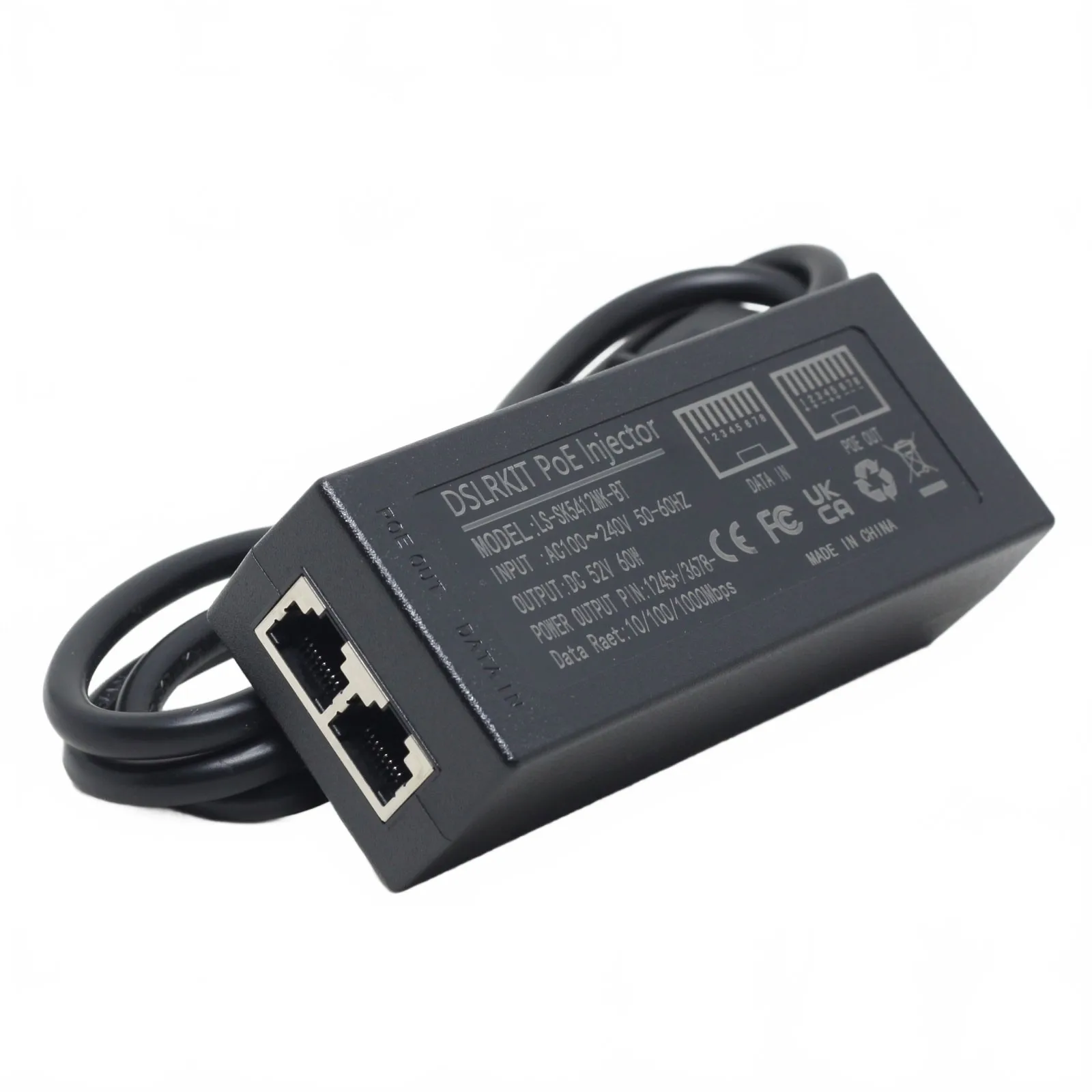 Gigabit PoE++ 802.3BT PoE Injector 52V 60Watt Active Adapter with Auto Detection