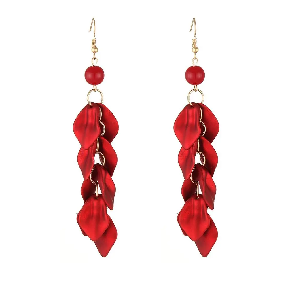 Elegant Retro Petal Leaves Drop Earrings Exaggerated Solid Color Long Tassel Earrings Eardrop Gifts