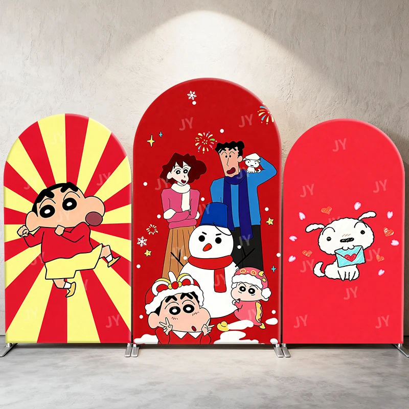 

Crayon Shin Chan Snowman Theme Arch Backdrop Cover Red Lucky Cartoon Background For Children Birthday Baby Shower Photo Props