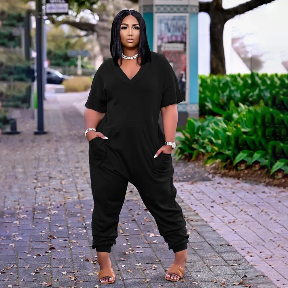 Chocomist Jumpusits Fashion Casual Solid V-neck Loose Women Jumpsuits F8059