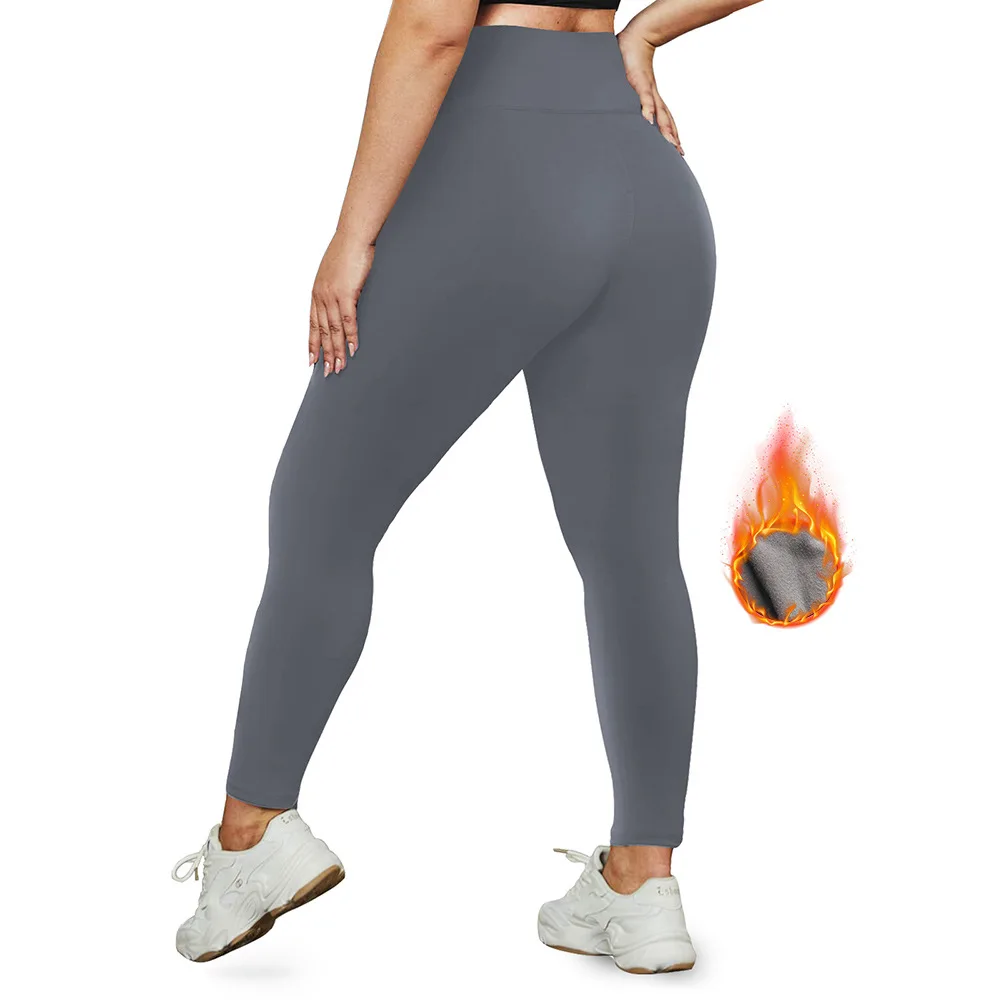 سراويل يوجا عالية الخصر مبطنة بالصوف للنساء للتحكم في البطن في الشتاء