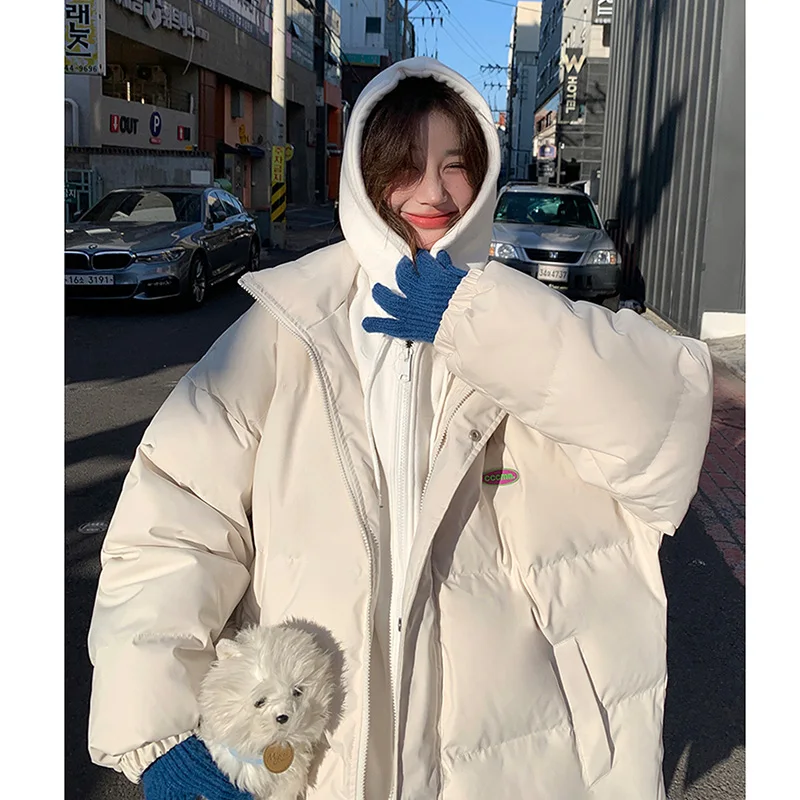 College style vacation two hooded long down cotton jacket women\'s thick winter new style bread jacket cotton jacket trendy