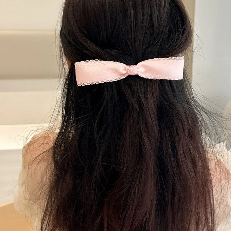 プリンセスレースサテン蝶ネクタイヘアピン女性用、スプリングクリップ、ヘアアクセサリー、バレッタ、サイドクリップオーナメント、バレエスタイル