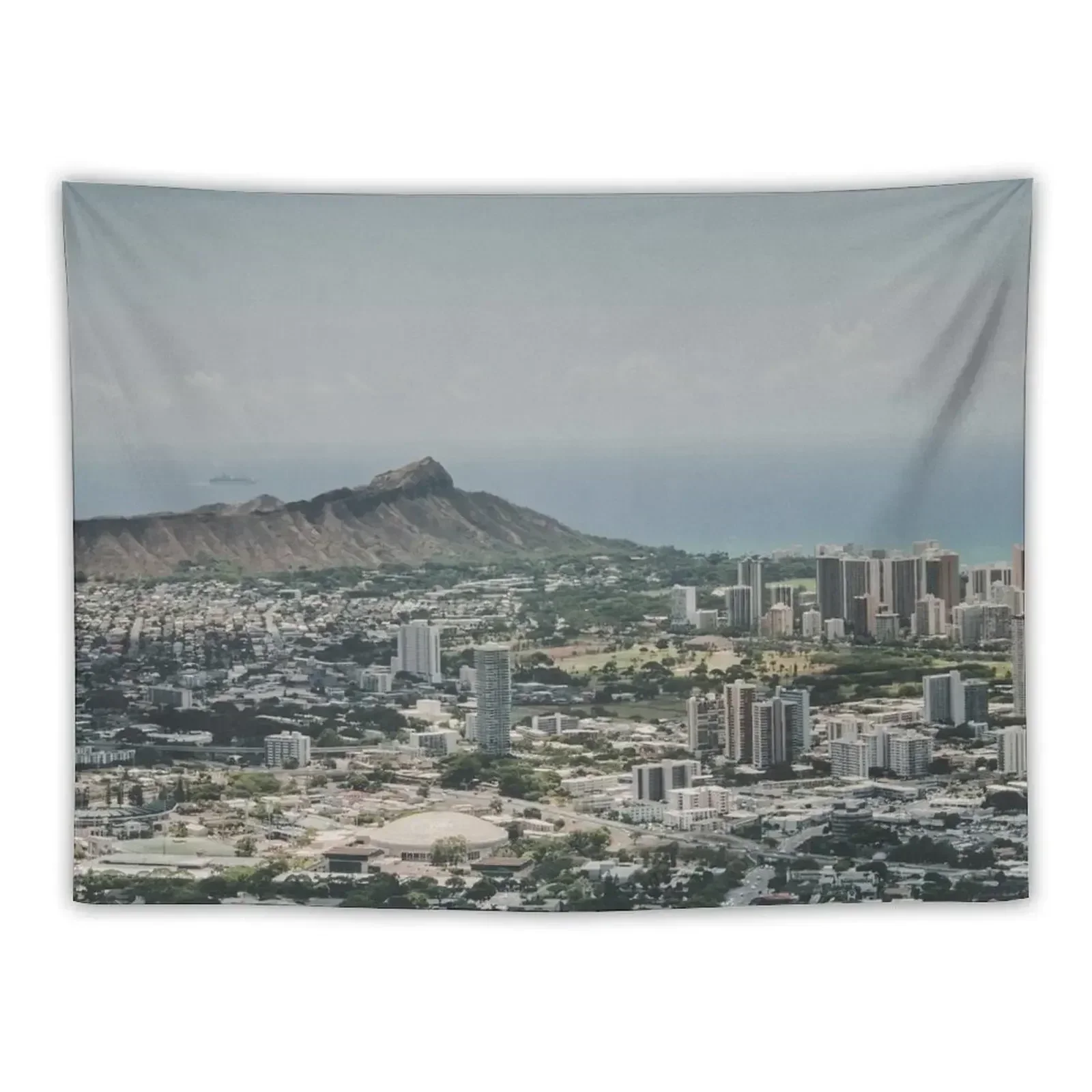 

Diamond Head Town - Hawaii Tapestry Cute Decor Aesthetic Room Decor Korean Aesthetic Room Decor Tapestry