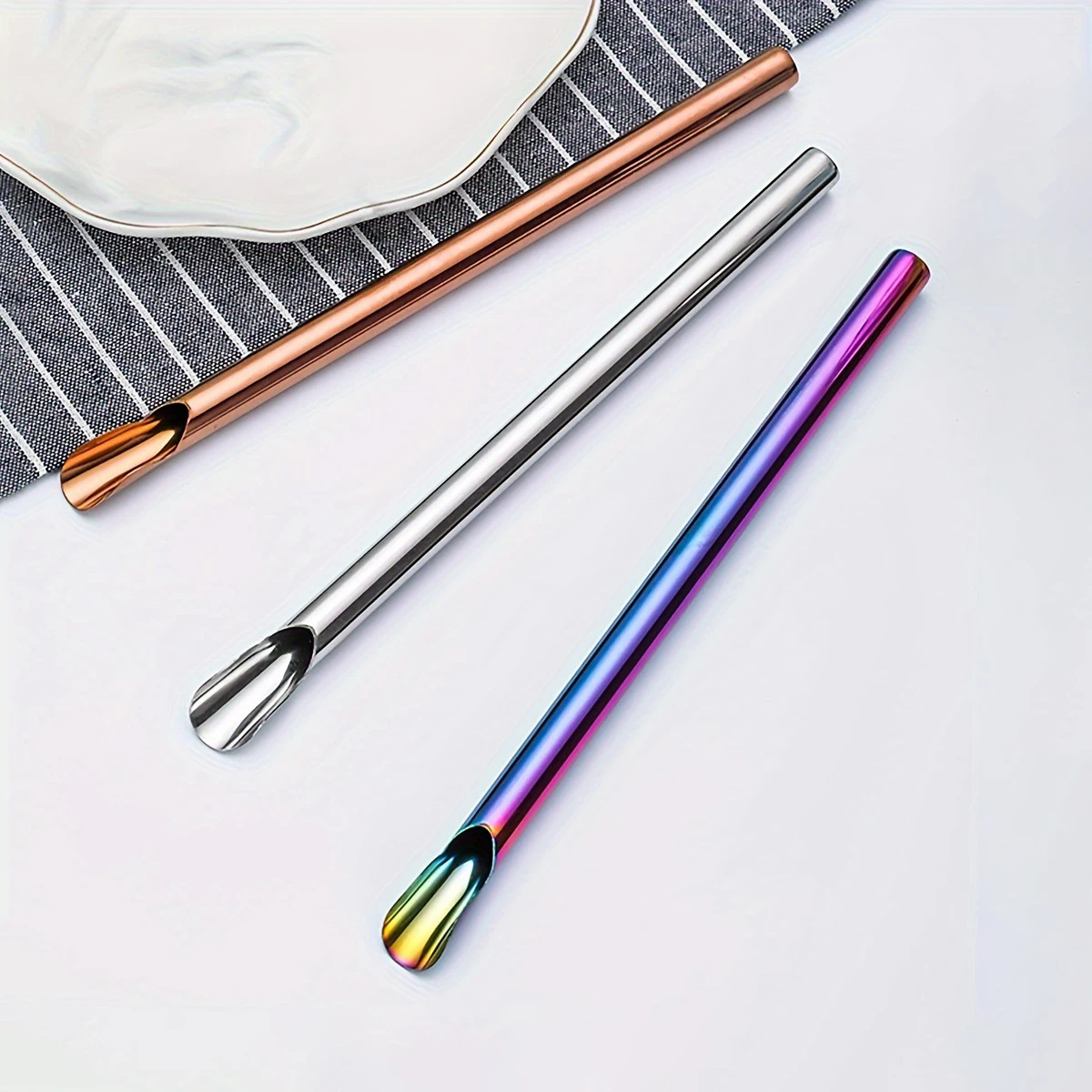 3pcs Milk Shake Drinking Straws Stainless Steel Mix Color Straw Set with Brush Pearl Milk Tea Straw Kitchen Party Bar Drinkware